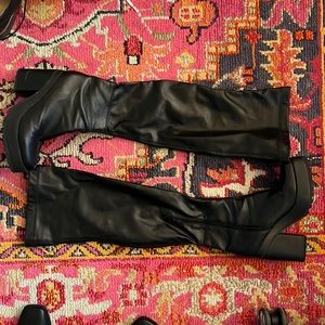 Platform leather over the knee wide-calf boots